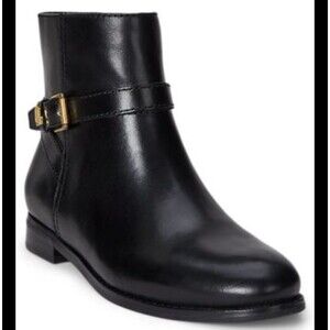Lauren Ralph Lauren Brooke II Boot Women 8B Black Leather Round Toe Ankle Bootie